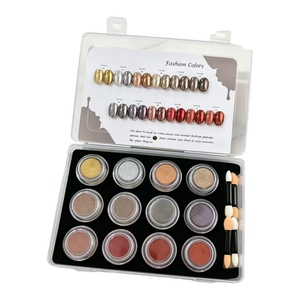 Kit de poudre à ongles effet miroir chromé métallique 12 couleurs, pigments bronze, or, argent avec nuancier et pinceaux applicateurs pour ongles - Product Image 6