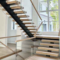 Escalier flottant en acier et bois avec garde-corps en verre pour villa, moderne, sûr et durable, escalier flottant intérieur