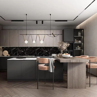 Meuble de rangement de cuisine moderne, grande capacité, étagères, portes vitrées, robinet inclus, comptoir polyvalent pour l'organisation de la maison