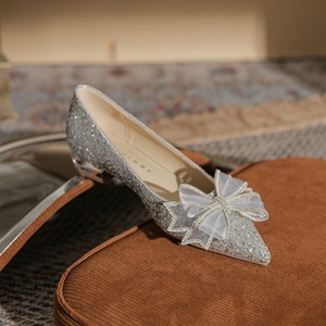 Zapatos de Novia Estilo Francés para Mujer, Zapatos de Baile Impermeables, Zapatos Planos de Princesa para Boda, de Dos Piezas, con Tacón Bajo y Cristales - Product Image 3