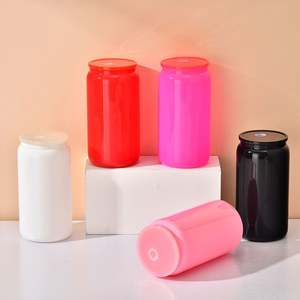 Taza de vidrio transparente para sublimación de 16 oz, estilo lata de cerveza colorida, con tapa de bambú y pajitas, desde almacén de EE. UU. - Product Image 5