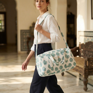 Handmade Manufacturer Quilted Patchwork Duffle Tote Shoulder Blue <b>Bag</b> Cotton Eco Friendly Travel <b>Yoga</b> Shopping Beach Boho Large - Product Image 1