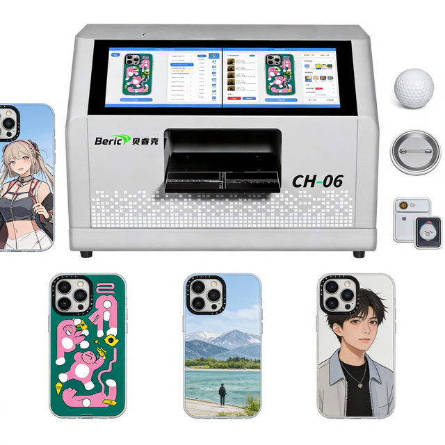 Beric Smart Touchscreen Desktop I3200 UV Inkjet Printer A5 Automatic Flatbed Machine Relief Effect Varnish Printing All-In-One