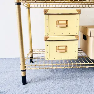 Estante de almacenamiento de estanterías de alambre con revestimiento de epoxi dorado comercial de construcción personalizada