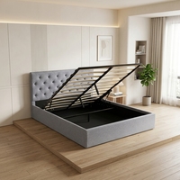 Lit moderne rembourré en cuir PU capitonné avec rangement, 140x200cm, à prix abordable, avec vérin à gaz en plastique - Meilleures ventes