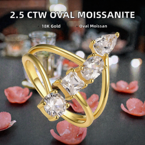 Anillo de Compromiso de Moissanita con Corte Ovalado de 2.5CTW, Chapado en Oro de 18K, Plata de Ley 925, 4 Puntas, Joyería Nupcial, Certificado GRA - Product Image 2