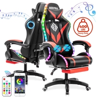 Chaise de jeu confortable pour le bureau et la maison, siège de jeu, ordinateur, PC, jeu de voiture, course, lumière LED RGB, chaise de jeu avec repose-pieds