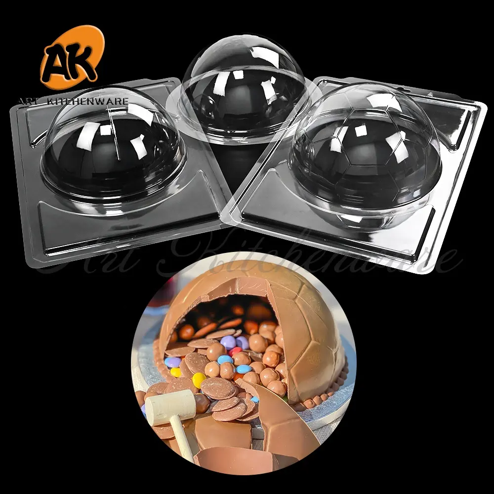 Moldes de plástico AK 3D para futebol, bandeja de molde de chocolate, artesanal, bomba de chocolate, bolas, moldes de doces, ferramentas de decoração