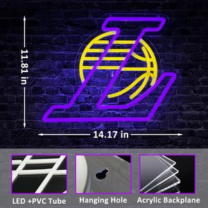 Laker Basketball Team Logo LED Neon Light Sign Decoración de pared para hombre Cave Bar <span class=keywords><strong>Pub</strong></span> Teen Boys' Game Room Regalos de cumpleaños para hombres - Product Image 2