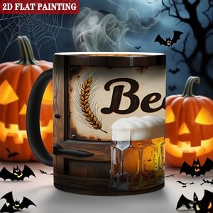 Mug en céramique noir givré de 11 oz pour sublimation, tasse à changement de couleur thermique, design bière, peinture 2D plate - Product Image 6