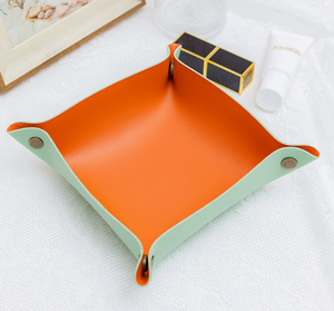 High Quality PU Leather <b>Foldable</b> Storage Tray with Japandi Design Easy to Clean for Cosmetics Jewelry Keys Home & Bar Use - Product Image 1