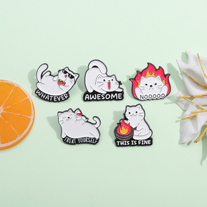 Pin esmaltado de gato gordo blanco bonito, libro de café, <span class=keywords><strong>motosierra</strong></span>, trabajo, insignia de solapa de Animal, broche de Metal divertido, regalo al por mayor - Product Image 2