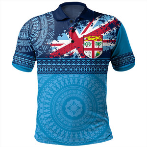 Vendita Diretta di Polo a Maniche Corte Personalizzate Fiji per Uomo, Produzione all'Ingrosso dalla Cina, T-shirt Casual con Bandiera Fijiana e Motivo Tribale <span class=keywords><strong>Bula</strong></span> per Golf - Product Image 1