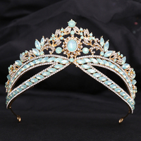 Diadème de Mariage Baroque en Opale, Couronne de Concours de Luxe Scintillante avec Diamants Colorés, Accessoire Cheveux en Strass Style Forêt, Vente en Gros