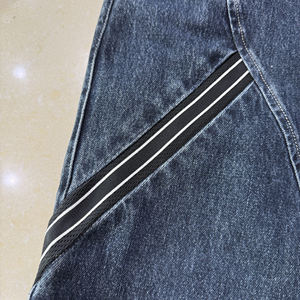 Jeans a carota personalizzati blu scuro larghi con nastro bianco e nero con cuciture uniche Casual stile classico pantaloni 2025 abbigliamento - Product Image 4