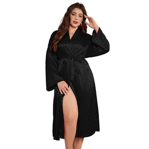<span class=keywords><strong>Robe</strong></span> longue imprimée grande taille, fine et sexy, avec lacets, en soie glacée, pour femme, style cardigan, pyjama, peignoir - Product Image 5