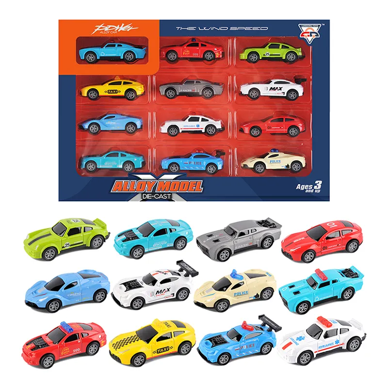 2022 Mini Police Vehicles Racing Simulation Model Metal Pull Back Alloy Diecast Car Toy Set Pack of 12pcs