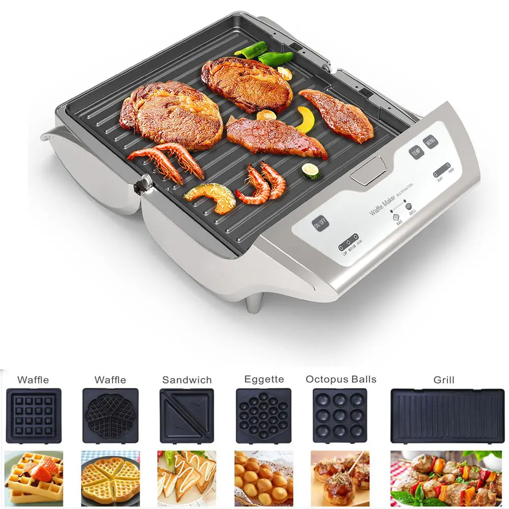 Vendita calda macchina elettrica per waffle piastra personalizzata mini sandwich maker 3 in 1 con piastra per barbecue personalizzata