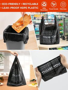 Bolsas de Plástico Negras con Asas para Llevar Comida, de 12x6x22 Pulgadas, 15 Micras, Duraderas, Ideales para Comercios - Product Image 4