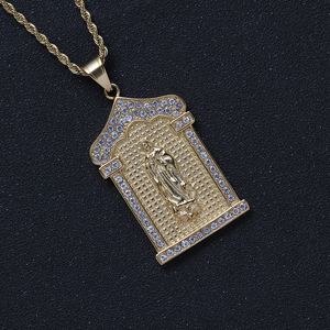 SN254 Collar de Acero Inoxidable Chapado en Oro con Cristales Brillantes y Colgante de María Cristiana, Joyería Hip Hop <span class=keywords><strong>para</strong></span> Hombres y <span class=keywords><strong>Mujeres</strong></span>, Regalo <span class=keywords><strong>para</strong></span> Fiestas - Product Image 1