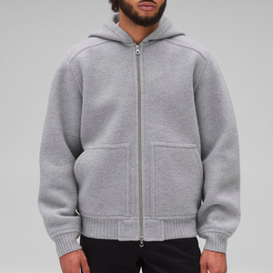 新デザイン メンズ 無地コート フルジッパー リブ裾 フード付きコート スリムフィット 100%ウール プラスサイズ メンズコート - Product Image 1