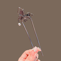 Bâtonnets à cheveux papillon en U pour femmes, accessoires de coiffure chinois Hanfu, épingle à cheveux en métal, bijoux de cheveux rétro Cheongsam