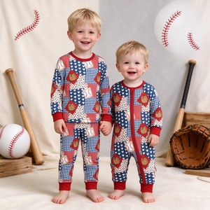 Tenues personnalisées pour bébés garçons : Combinaisons, pantalons de jogging et pyjamas à motifs étoiles de baseball, vêtements d'automne pour tout-petits et enfants, vente en gros de vêtements pour frères - Product Image 2