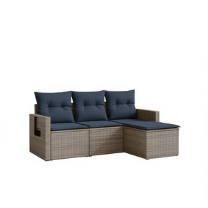 Poly Rattan Garden <b>Sofa</b> <b>Set</b> With Cushions Gray Outdoor Furniture Contemporary Design - Product Image 1