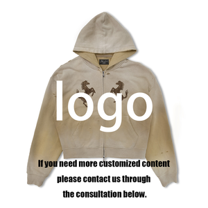 Sweat à capuche unisexe zippé, coupe courte, effet délavé et déchiré, broderie patch, surdimensionné, personnalisé pour homme - Product Image 2