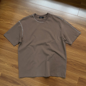 Camisetas Casuales de Diseño con Bordado de Punto Suelto, Camisetas Unisex de Algodón Grueso Vintage, Camisetas para Hombre, Fabricante Personalizado - Product Image 3