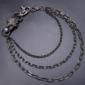 Wolf <b>Head</b> Cowhide Multi Layer Trouser Chain Gunmetal Color Punk <b>Style</b> Waist Chain For Casual Wear - Product Image 3