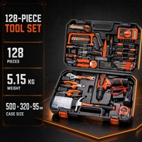 Ensemble d'outils de perçage sans fil de 128 pièces, kit d'outils électriques manuels pour la maison avec multimètre pour les réparations électriques domestiques