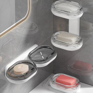 Jabonera de pared al por mayor, soporte de baño de alta gama para el hogar, estante de doble capa sin perforaciones - Product Image 1