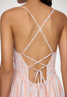 Robe plissée mi-longue décontractée d'été personnalisée de haute qualité, dos ouvert, en coton et lin respirant, rayée, élégante pour les fêtes