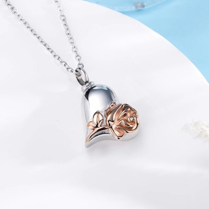 Collana con ciondolo a forma di cuore con rosa, urna per ceneri in acciaio inossidabile con strass, gioiello commemorativo per donne. - Product Image 2