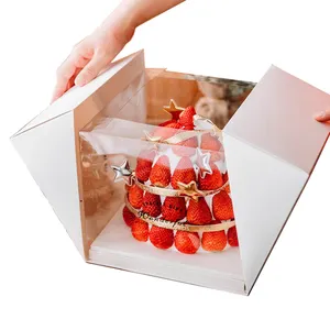 Sıcak satış gıda ambalaj üreticisi katmanlı kek için 4 6 8 inç özel uzun boylu kek kutuları