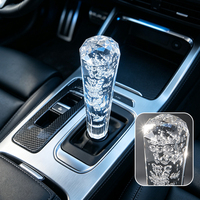 Pommeau de levier de vitesse universel en cristal à bulles avec lumière LED, en acrylique transparent, cylindrique, 15 cm, pour modification manuelle ou automatique