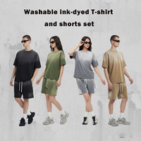 Ensemble T-shirt et Short Décontracté pour Homme, Style Délavé et Usé, Marque Tendance, Coupe Ample
