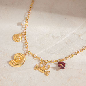 สร้อยคอประดับทองแท้18K ทำจากสแตนเลสสตีลกันน้ำมีจี้รูปหอยมุกลายมหาสมุทรพร้อมสายโซ่ที่ทันสมัย - Product Image 4