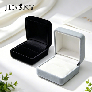 Luxury High End Jewelry <b>Box</b> Small Square Velvet Case in Black & <b>Grey</b> Blue for Ring Diamond Ring & Earrings - Product Image 2