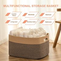 Paniers tissés en corde de coton naturel, 3 tailles, poignées carrées, organisateur de rangement pour la maison, la cuisine, la salle de bain, la buanderie, la décoration