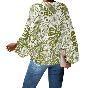 Camicie da donna con stampa tribale a forma di cialde di design hawaiiano <span class=keywords><strong>camicette</strong></span> speciali personalizzate con maniche a sbuffo per <span class=keywords><strong>camicette</strong></span> in Chiffon da donna - Product Image 2