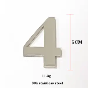 0-9 baja tahan karat disikat 3M sisi ganda belakang viscose 5CM logam tinggi digital kustom nomor iklan stiker rumah