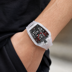 Montre de sport transparente pour homme 45 mm, verre minéral renforcé, bracelet en silicone, mouvement à quartz, élégance, usage quotidien, affaires, acrylique - Product Image 6