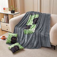 Coussin-plaid portable 2-en-1 avec imprimé chat mignon, couverture de sieste, coussin de voyage, confortable et chaud, multi-usage, quatre saisons, pour avion, maison, cadeau
