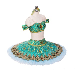 Tutu de Ballet de Style arabe vert pour femmes professionnelles Costumes de <span class=keywords><strong>danse</strong></span> du ventre <span class=keywords><strong>classique</strong></span> jupe fendue vêtements de Performance pour ballerines - Product Image 2