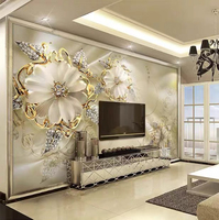 Personnalisé 3d Mural De Luxe Bijoux D'or Fleur Papier Peint Salon Tv Fond Mural