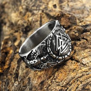 Anillo Vikingo de Acero de Titanio para Hombre, Diseño Geométrico de Triángulo y Cuervo, Estilo Hip Hop, Joyería de Regalo - Product Image 2