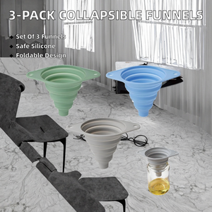 Nouvel ensemble de 3 entonnoirs de cuisine pliables en silicone de qualité alimentaire, flexibles et peu encombrants (Bleu Vert Gris) - Product Image 2