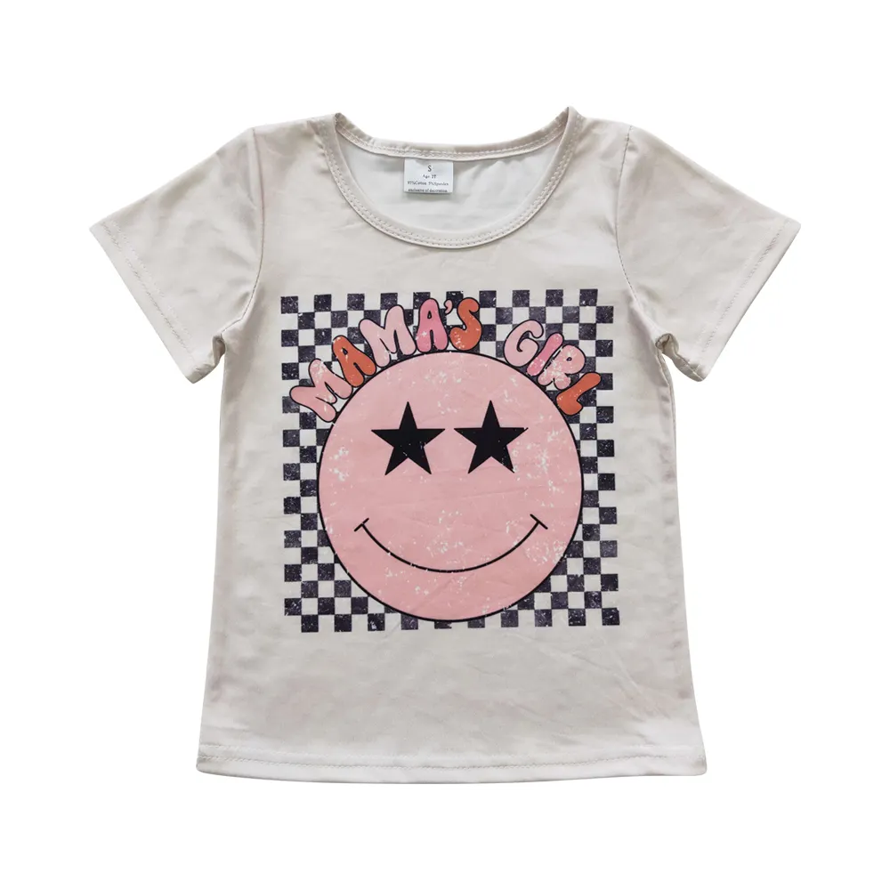 GT0173 Mama's Girl Pink smiley face print White short sleeve children clothing china